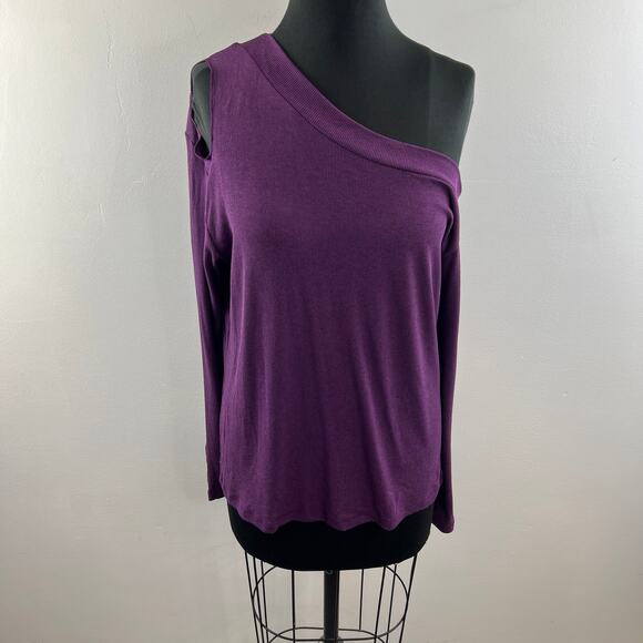 LNA Purple Amethyst Long Sleeve Cold Shoulder Asymmetric Farina Top Size XL NEW - Picture 3 of 11